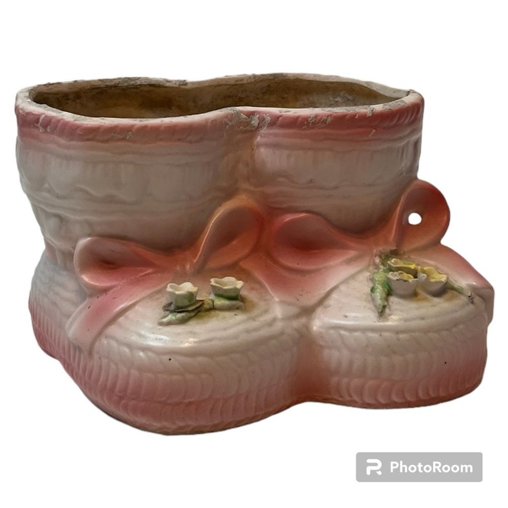 Planter - Vintage, Pink Baby Shoes, From the '60s, Cute Details!